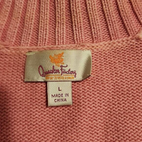 Quacker Factory Pink Zip Front Cardigan Rhinestone Embellished Denim Pockets Siz - Picture 7 of 9